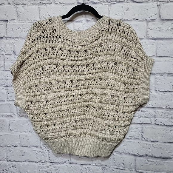 Rachel Zoe Sleeveless KnitSweater M Tan Oatmeal Crop Gold Threading‎ NWT - Picture 2 of 9